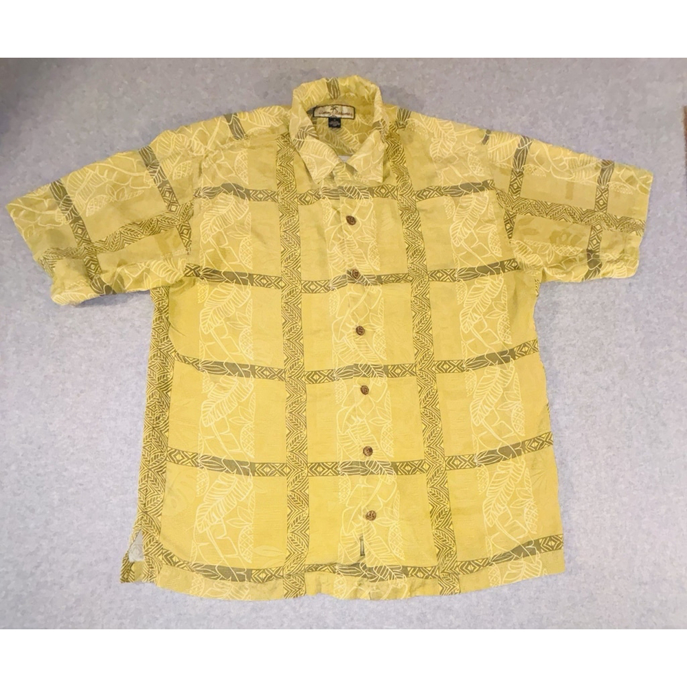 Tommy Bahama Silk Hawaiian Shirt Mens Medium Yellow Tropical Camp Shirt
